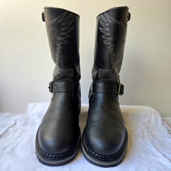 Georgia Boot Men\'s Black Leather Engineer Motor Bike Boots Eagle Detail Size 9 main image 11